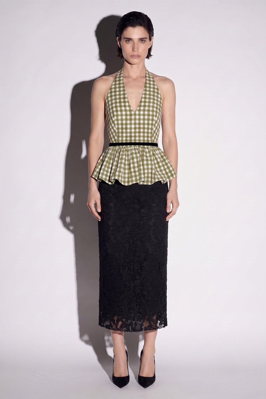 HALTER YAKA PÖTİKARELI PEPLUM ÜST