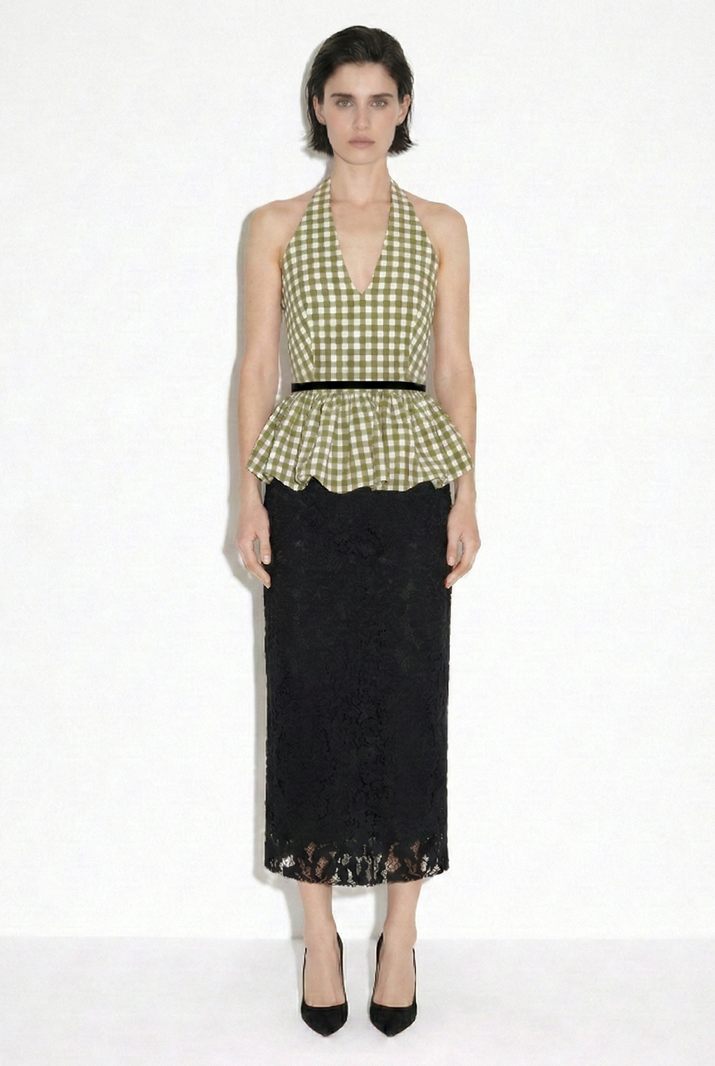 HALTER YAKA PÖTİKARELI PEPLUM ÜST