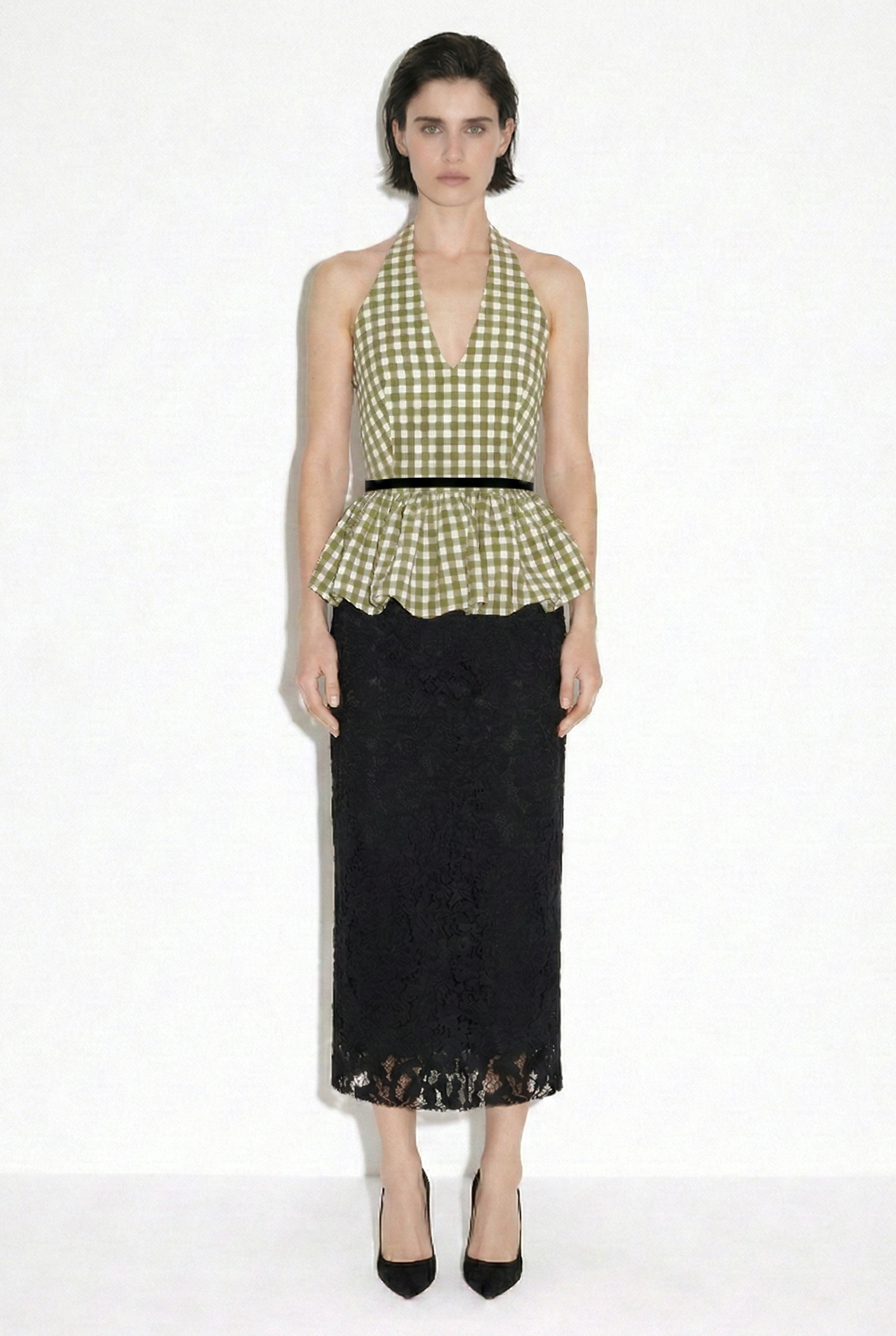 HALTER YAKA PÖTİKARELI PEPLUM ÜST